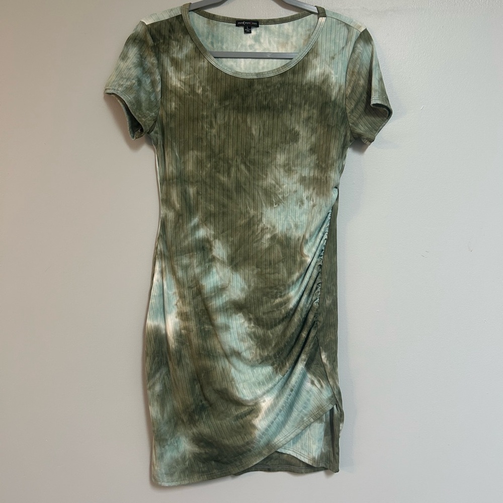Olive green tie dye bodycon dress